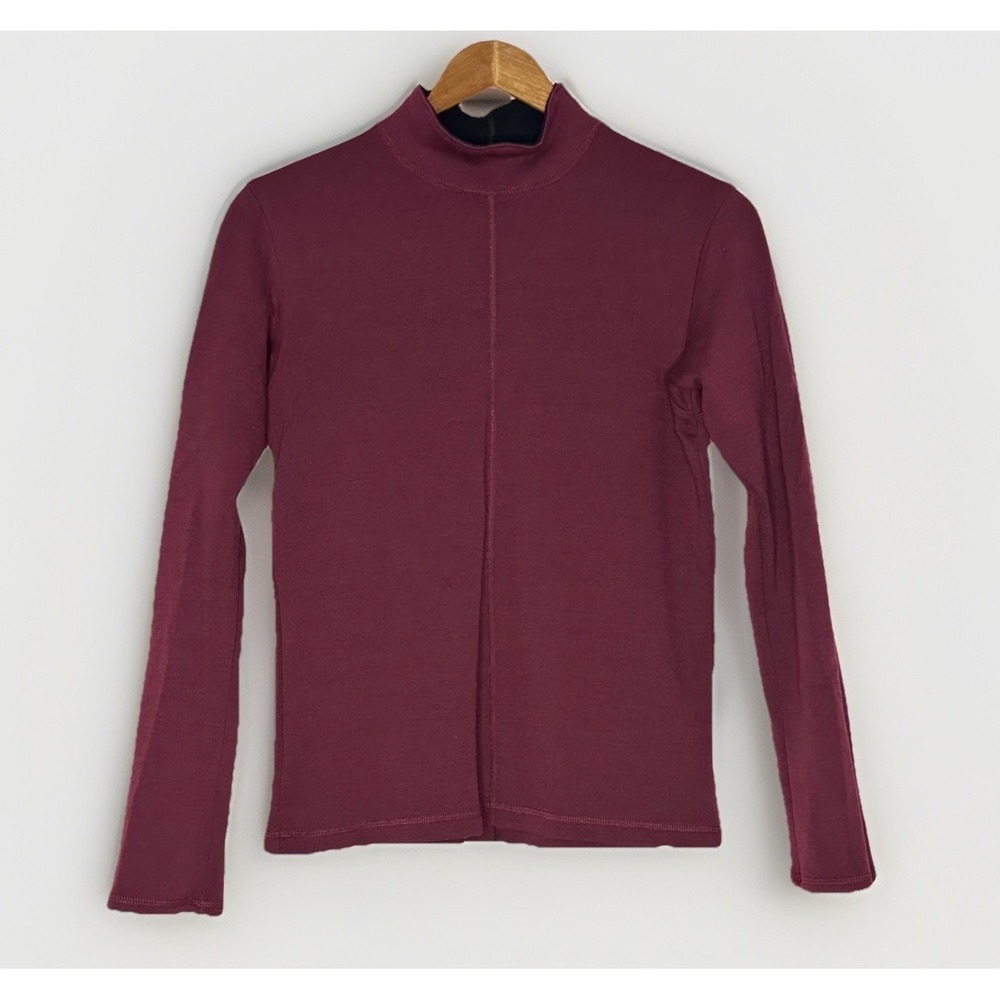 Ibex Merino Wool Mock Neck Top Sweater Burgundy Hiking Ski Outdoor Thick